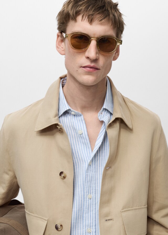 Mango Chaqueta algodón lino bolsillos Oferta especial