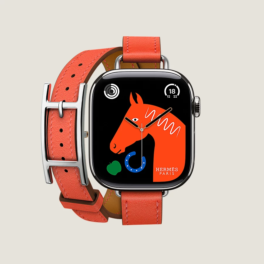 Hermès Caja Series 10 & Correa Apple Watch Hermès Double Tour 42 mm Hapi Attelage ÚLTIMAS EDICIONES