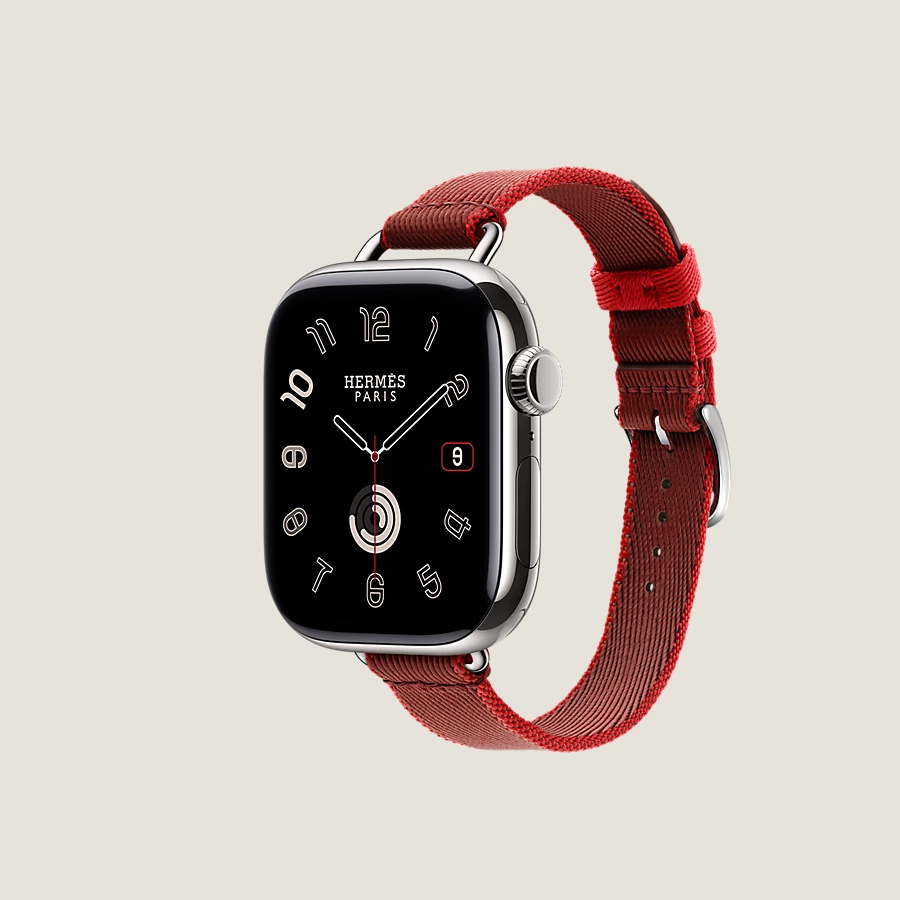 Hermès Caja Series 10 & Correa Apple Watch Hermès Single Tour 42 mm Twill Jump Attelage Libre de impuestos
