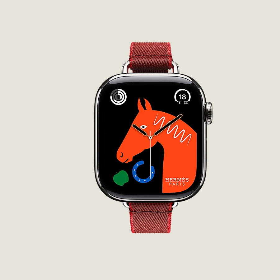 Hermès Caja Series 10 & Correa Apple Watch Hermès Single Tour 42 mm Twill Jump Attelage Libre de impuestos