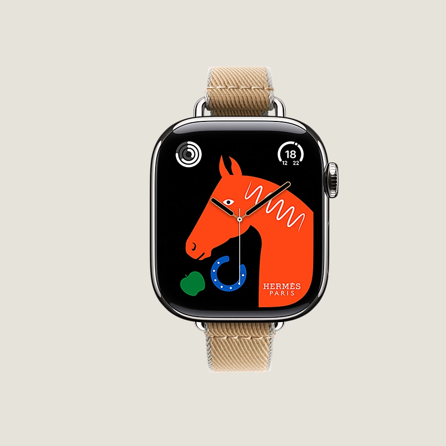 Hermès Caja Series 10 & Correa Apple Watch Hermès Single Tour 42 mm Twill Jump Attelage Ofertas de temporada