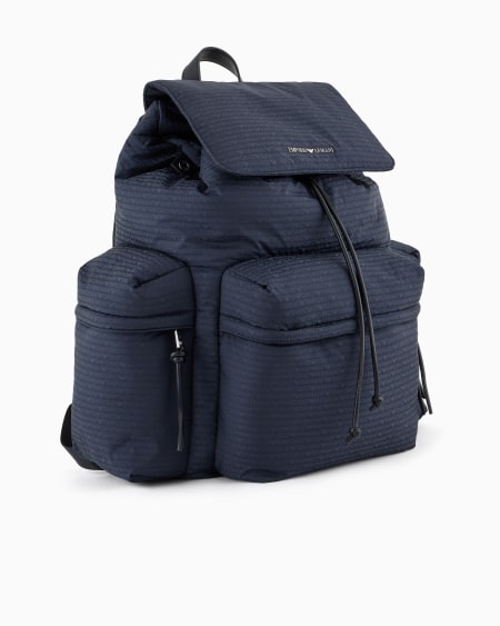 Armani Mochila de tejido jacquard de nailon con inscripción integral de logotipo EA Liquidación