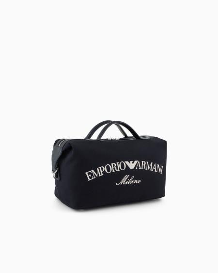 Armani Bolso baúl de lona con logotipo bordado y bandolera Oferta especial