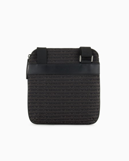 Armani Bolso bandolera plano en tejido jacquard con inscripción integral Solo hoy