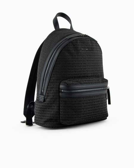 Armani Mochila de tejido jacquard con inscripción integral Oferta especial de fábrica