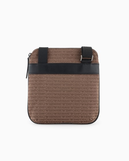Armani Bolso bandolera plano en tejido jacquard con inscripción integral Solo queda un día
