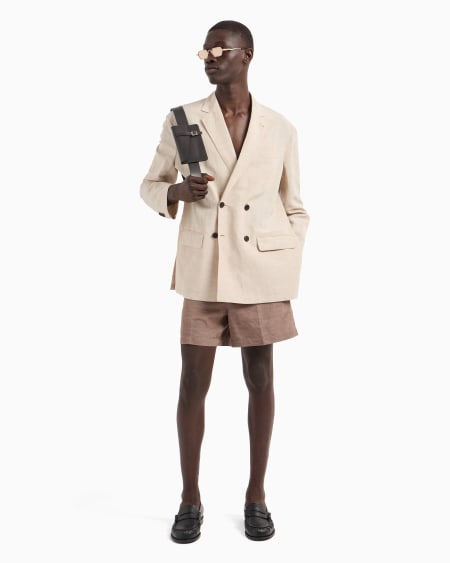Armani Blazer de abotonadura doble en mezcla de lino Devoluciones gratuitas