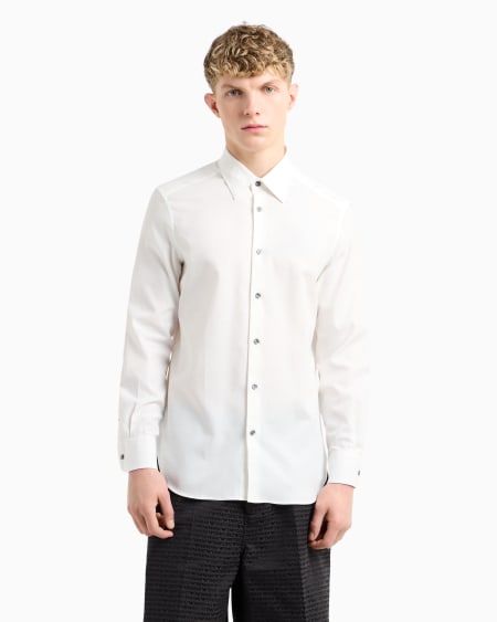 Armani Camisa de algodón con logotipo de jacquard por toda la prenda Descuento