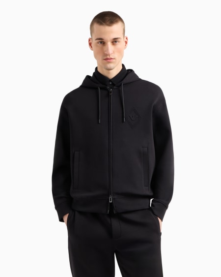 Armani Sudadera con capucha y cremallera de punto doble con logotipo de águila grabado Tienda