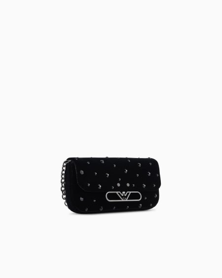 Armani Minibolso bandolera de terciopelo con strass y logotipo de águila de metal Libre de impuestos
