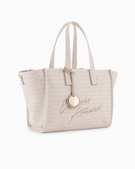 Armani Bolso shopper mediano en lona de tejido jacquard con monograma integral 2025