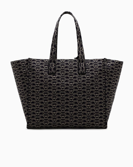 Armani Bolso shopper grande en lona de tejido jacquard con monograma integral Rebajas baratas