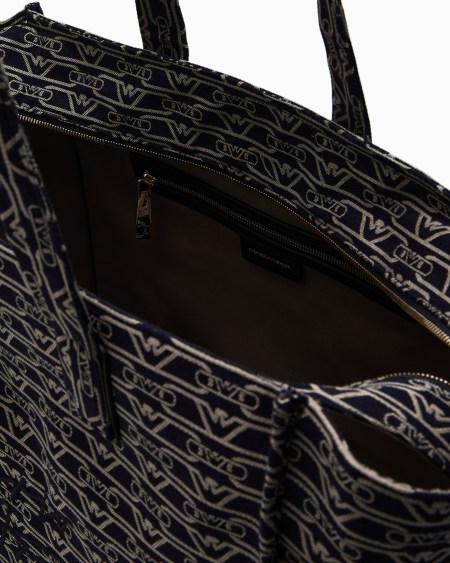 Armani Bolso shopper grande en lona de tejido jacquard con monograma integral Rebajas baratas