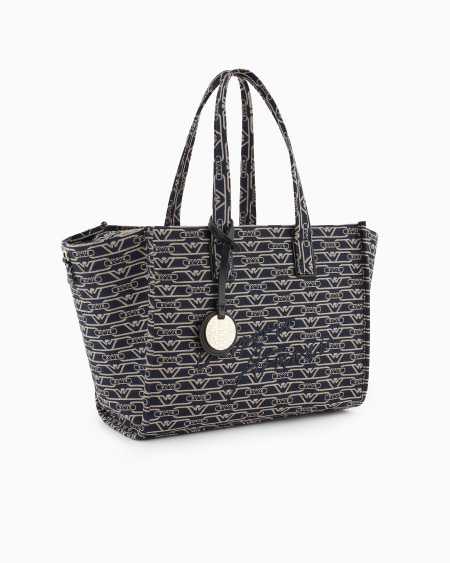 Armani Bolso shopper mediano en lona de tejido jacquard con monograma integral Rebajas de fábrica