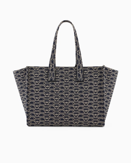 Armani Bolso shopper mediano en lona de tejido jacquard con monograma integral Rebajas de fábrica