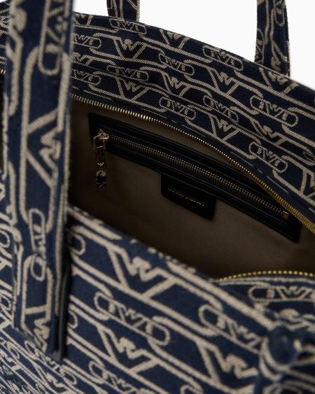 Armani Bolso shopper mediano en lona de tejido jacquard con monograma integral Rebajas de fábrica