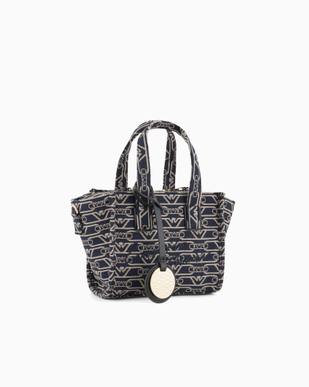 Armani Bolso shopper pequeño en lona de tejido jacquard con monograma integral Los más vendidos