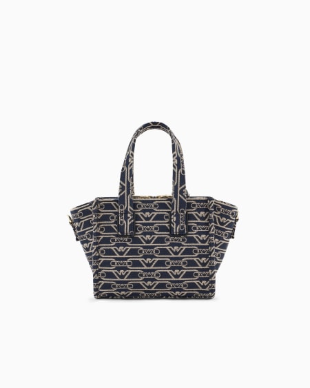 Armani Bolso shopper pequeño en lona de tejido jacquard con monograma integral Los más vendidos