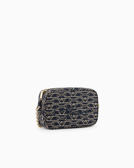 Armani Funda para cámara en lona de tejido jacquard con monograma integral y correa de cadena Ventas relámpago