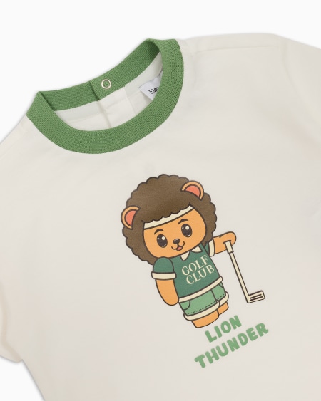 Armani Camiseta de punto orgánico con estampado Manga Bear Crew ASV Rebajas top