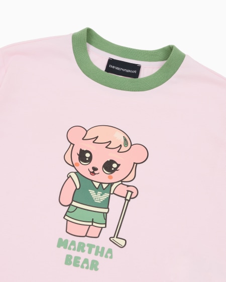 Armani Camiseta de punto orgánico con estampado Manga Bear Crew ASV Oferta especial
