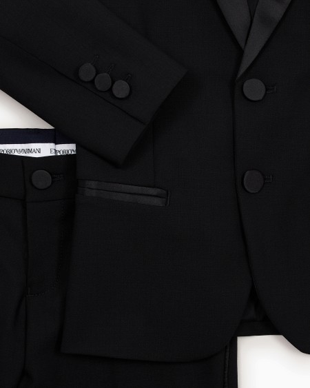 Armani Traje esmoquin de abotonadura sencilla de lana fría con detalles de satén Tienda de fábrica