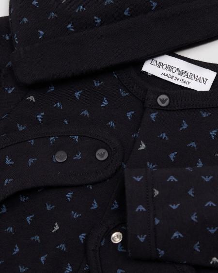 Armani Set de regalo con mono babero y gorrito con motivo integral de águila con efecto óptico Limitado a 3 días