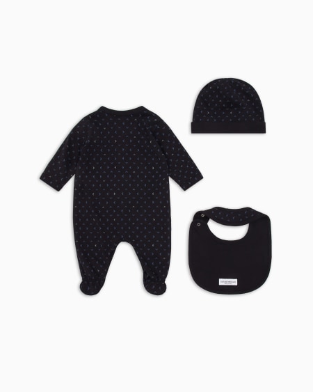 Armani Set de regalo con mono babero y gorrito con motivo integral de águila con efecto óptico Limitado a 3 días