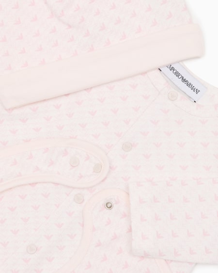 Armani Coffret-cadeau dors-bien bavoir et bonnet en jersey avec motif optique aigles Descuento por venta flash