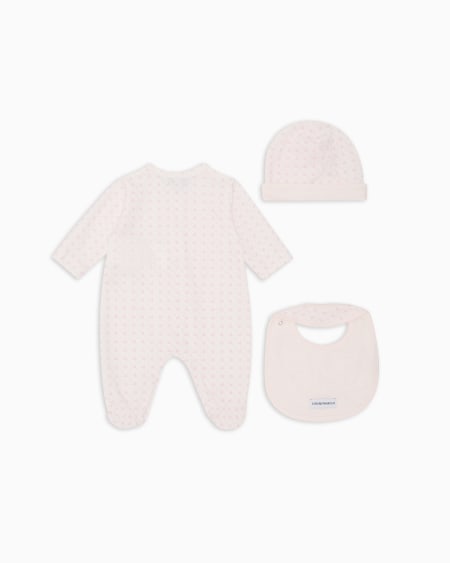 Armani Coffret-cadeau dors-bien bavoir et bonnet en jersey avec motif optique aigles Descuento por venta flash