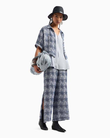 Armani Camisa en gasa de lino con motivo de cuadros Ofertas especiales