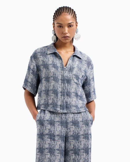 Armani Camisa en gasa de lino con motivo de cuadros Ofertas especiales