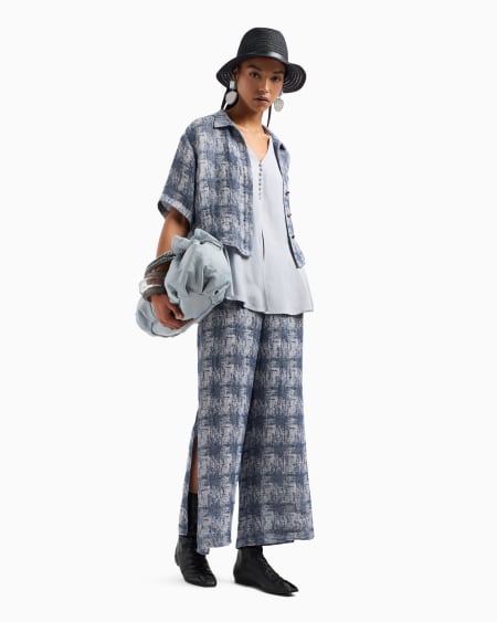 Armani Pantalones en gasa de lino con motivo de cuadros Grandes ahorros