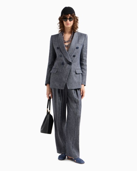 Armani Blazer de abotonadura doble de cambray de mezcla de lino Devoluciones gratuitas