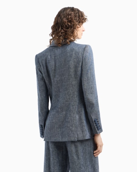 Armani Blazer de abotonadura doble de cambray de mezcla de lino Devoluciones gratuitas