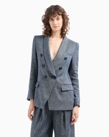 Armani Blazer de abotonadura doble de cambray de mezcla de lino Devoluciones gratuitas