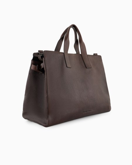 Armani Bolsa de viaje en piel con logotipo grabado Liquidación
