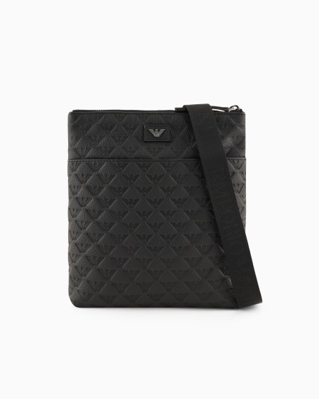 Armani Bolso bandolera plano de piel con motivo de águila en relieve