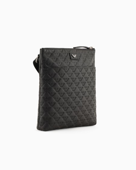 Armani Bolso bandolera plano de piel con motivo de águila en relieve Ofertas de temporada