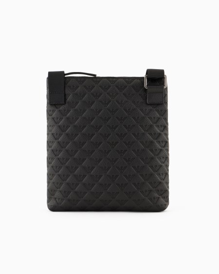 Armani Bolso bandolera plano de piel con motivo de águila en relieve Ofertas de temporada
