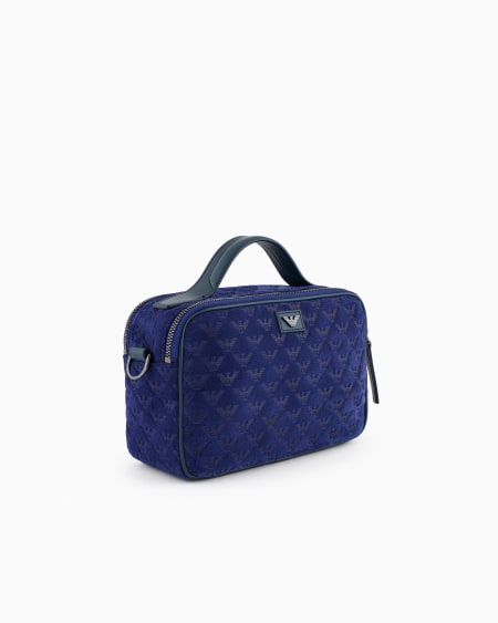 Armani Bolso baúl de ante con bandolera y águila grabada por toda la superficie Precio ultrabajo