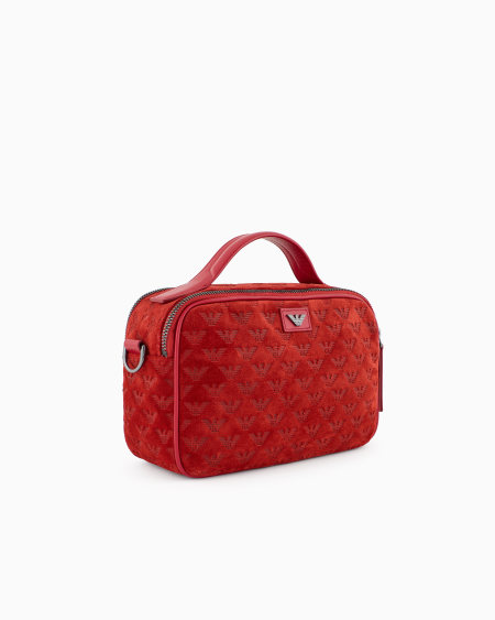 Armani Bolso baúl de ante con bandolera y águila grabada por toda la superficie En línea