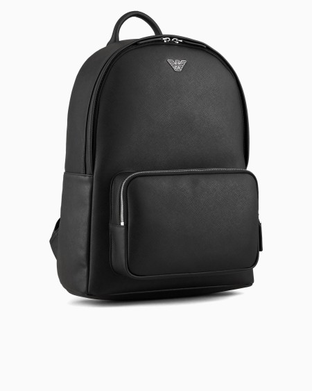 Armani Mochila redondeada de piel saffiano regenerada con placa de águila ASV Ofertas