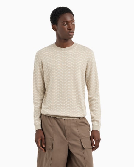 Armani Jersey en mezcla de lyocell y lana virgen con motivo integral de águilas en tejido jacquard ASV Rebajas online