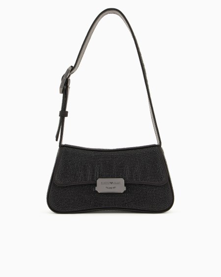 Armani Bolso de hombro baguette de satén con strass Última moda