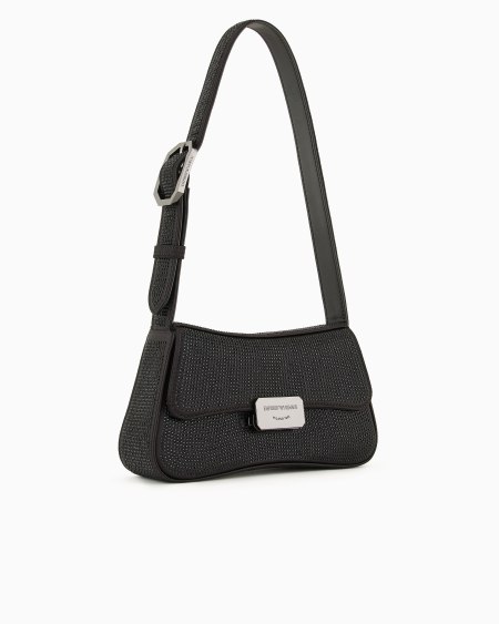 Armani Bolso de hombro baguette de satén con strass Última moda