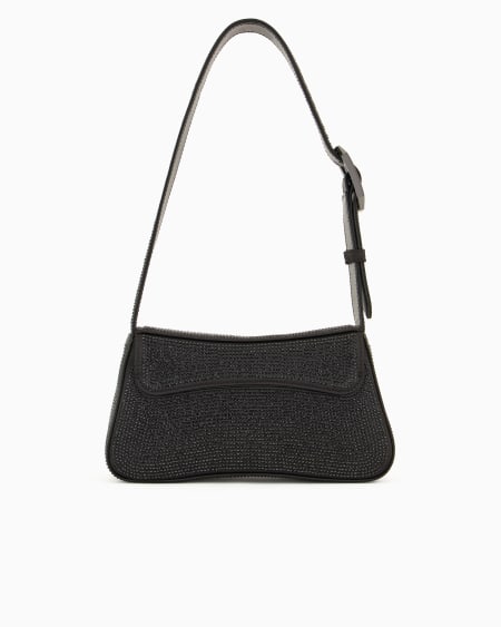 Armani Bolso de hombro baguette de satén con strass Última moda