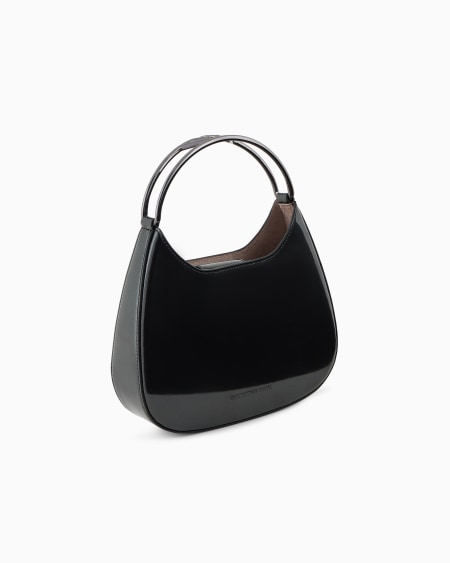 Armani Bolso hobo pequeño de charol con asa de metal con logotipo Outlet