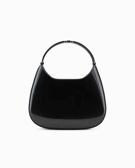 Armani Bolso hobo pequeño de charol con asa de metal con logotipo Outlet