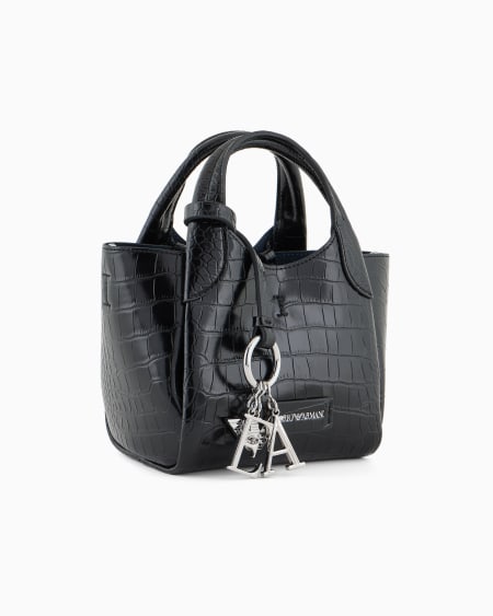 Armani Bolso shopper pequeño con acabado estampado de cocodrilo y colgante con logotipo Rebajas de fábrica